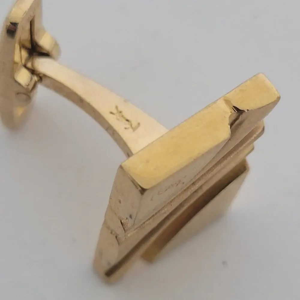 Yves Saint Laurent YSL Gold Tone Silver 925 Logo Cufflinks Designer Retro